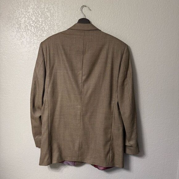 T. Harris London Tan Brown Houndstooth 100% Wool Blazer 44L - Picture 2 of 5